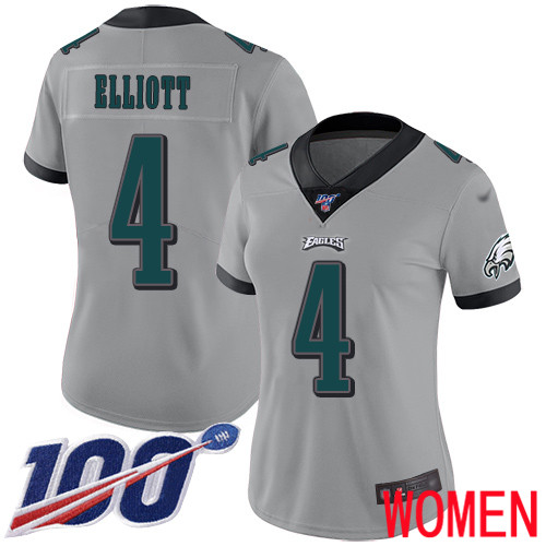 Women Philadelphia Eagles #4 Jake Elliott Limited Silver Inverted Legend NFL Jersey 100th Season Football